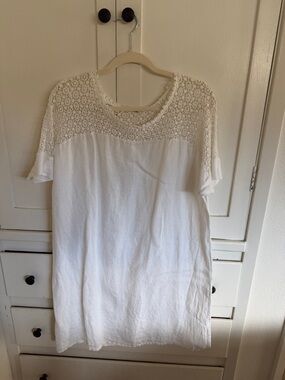 White Crochet Yoke Short Sleeve Women’s linen dress